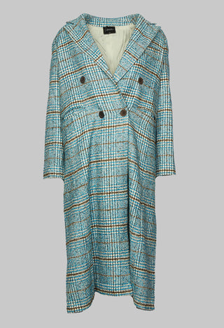 Checked Wool Coat in Light Blue