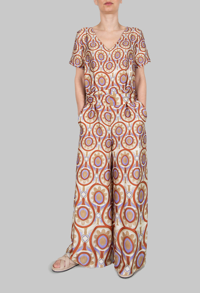 Printed Jumpsuit in Beige/Malva