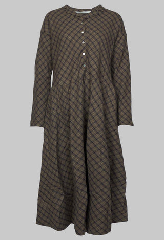 Collar Tartan Wool Dress in Grey