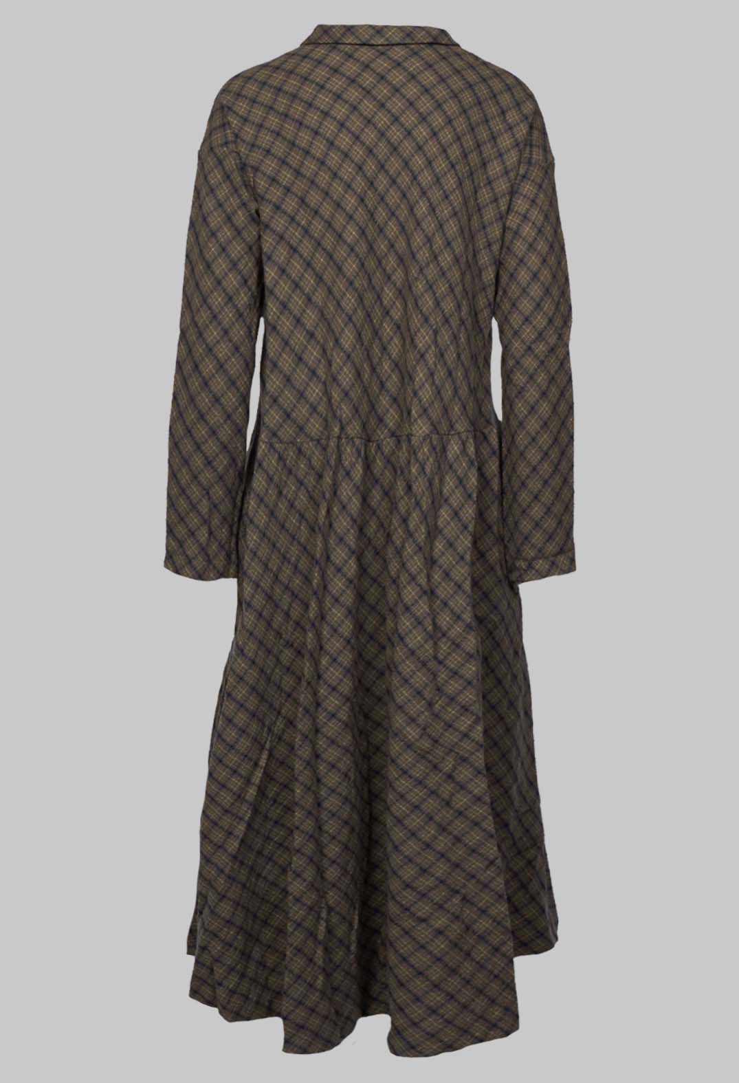 Collar Tartan Wool Dress in Grey