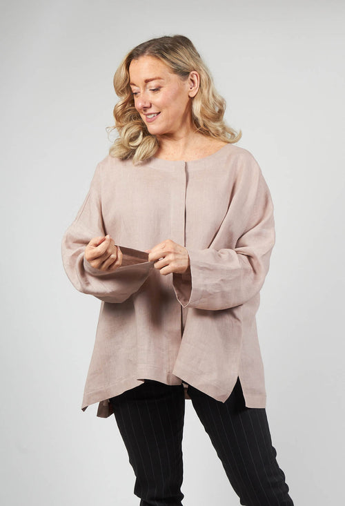Collarless Linen Shirt in Dusky Pink