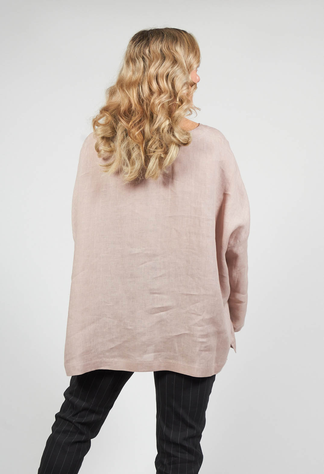 Collarless Linen Shirt in Dusky Pink