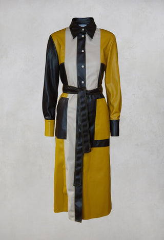 Beatrice B colour block dress in whisky with tie waist belt and button fastening