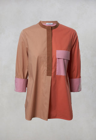 Beatrice B colourblock blouse in light brown with a front pocket