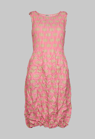 Crinkle Dress with Front Pockets in Pink Beige Spot