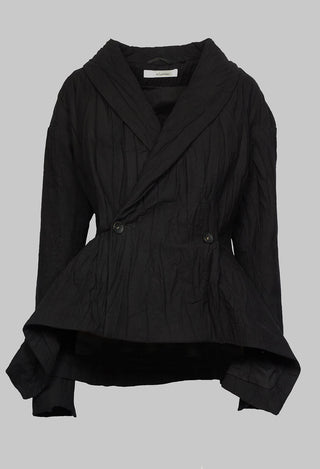 Crinkle Jacket with Asymmetric Hem and Fastening in Black