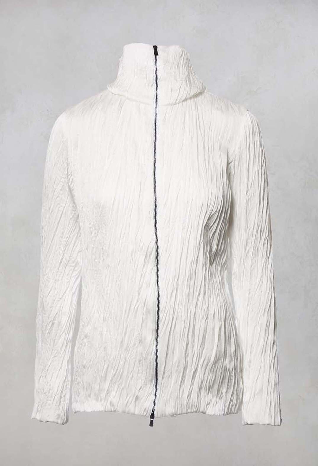 Crinkled Zipped Up Jacket in White