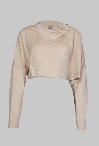 Cropped Cardigan with Pointed Collar in Beige