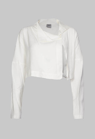 Cropped Cardigan with Pointed Collar in White
