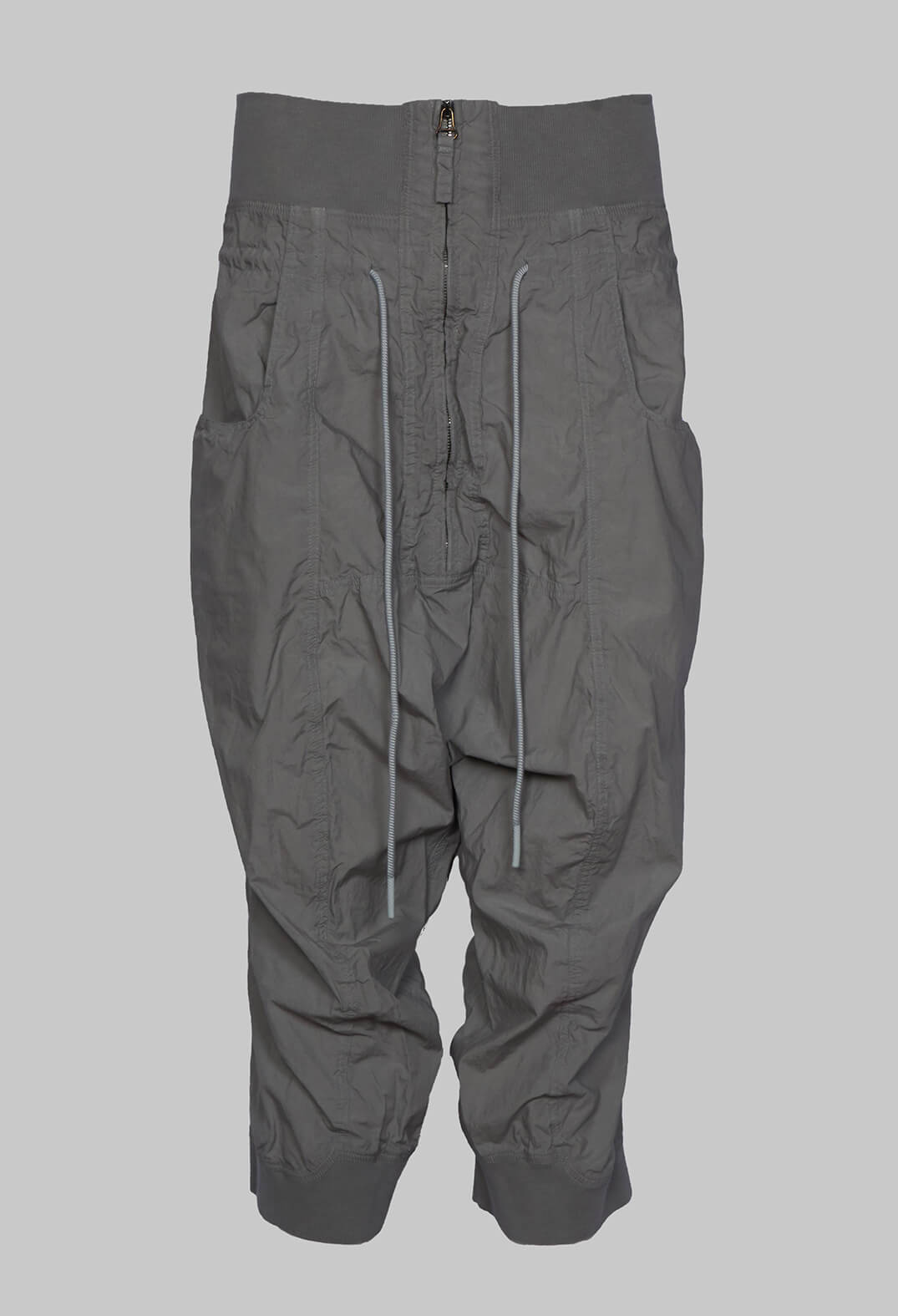 Cropped Cargo Trousers with Jersey Waistband in Grey