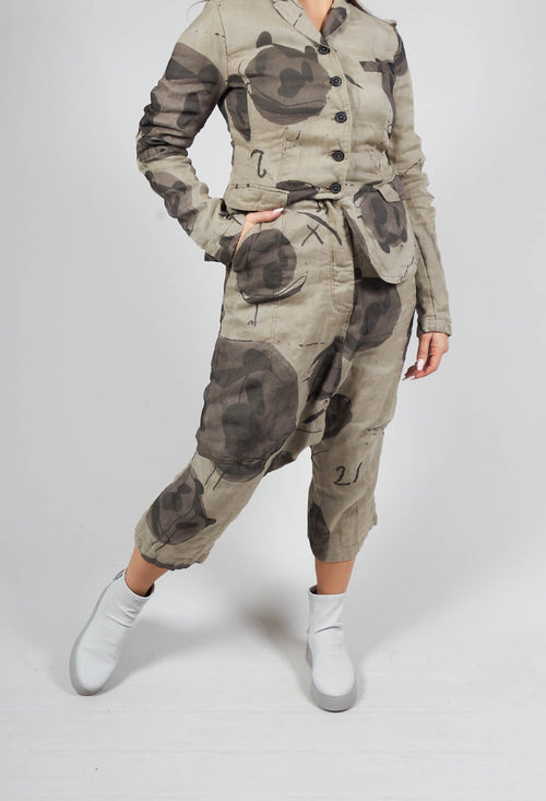 Cropped Drop Crotch Trousers in Ash Print