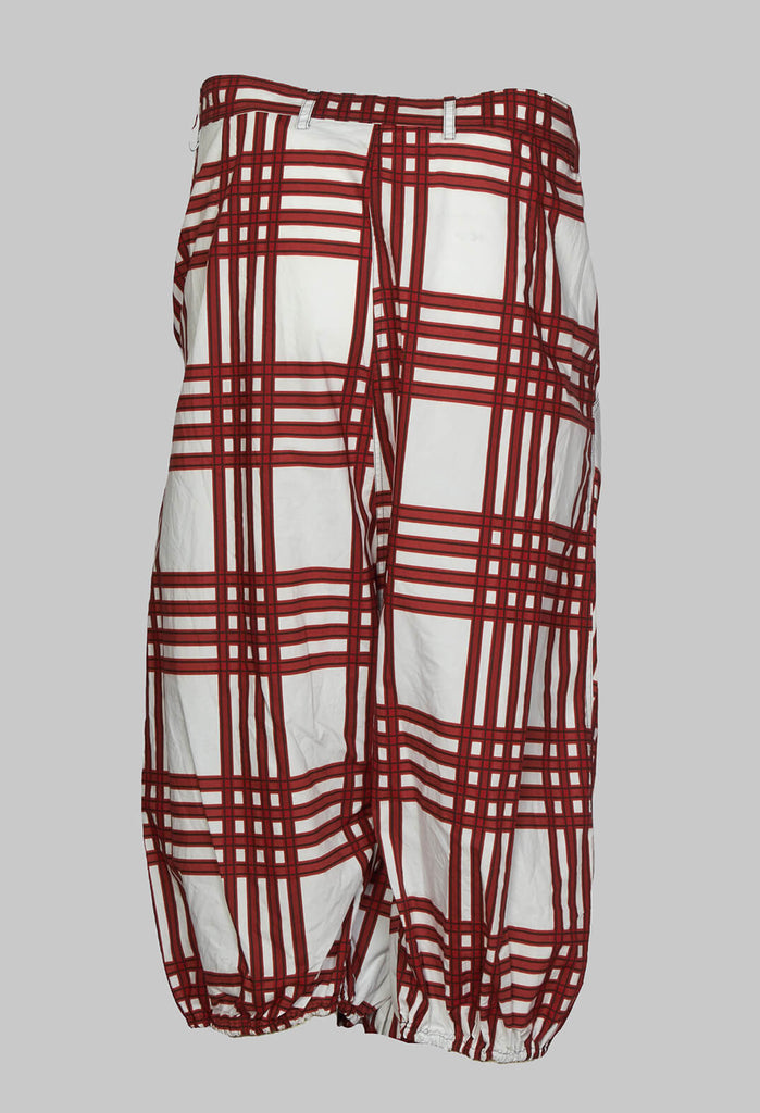 Cropped Drop Crotch Trousers with Wrap Over Detail in Fraise Check