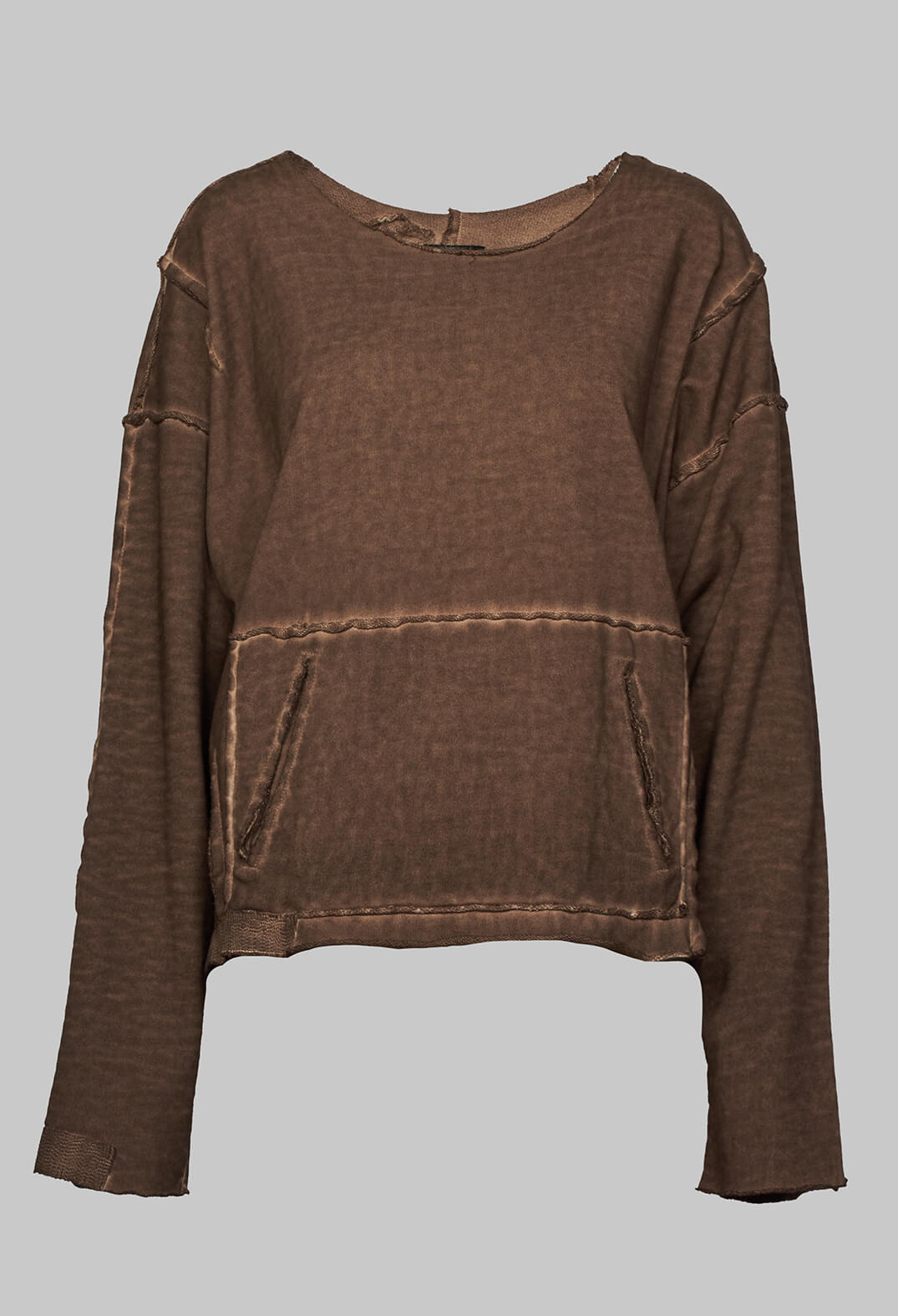 Cropped Jersey Sweatshirt in Dark Brown