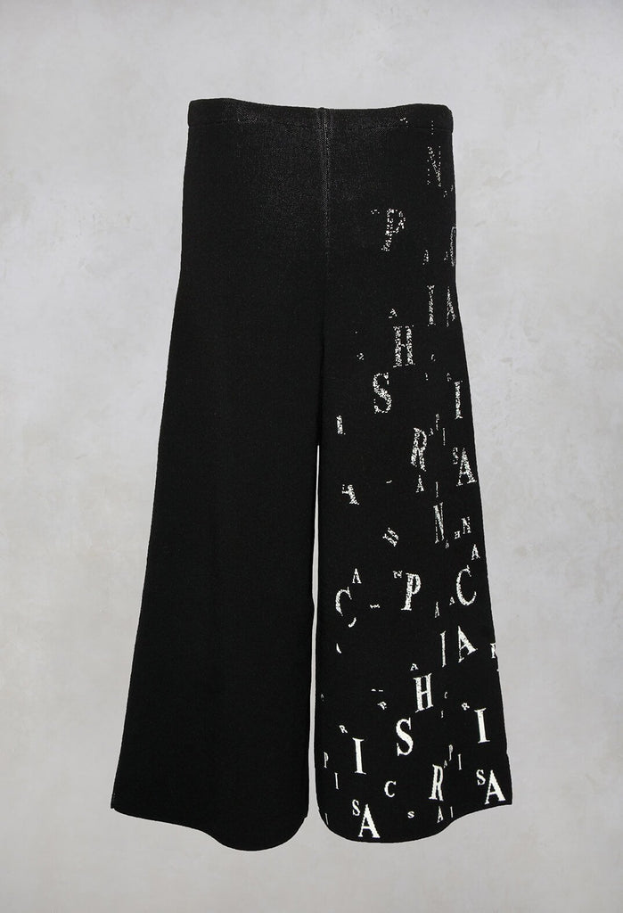Cropped Knitted Trousers with Logo print in Black