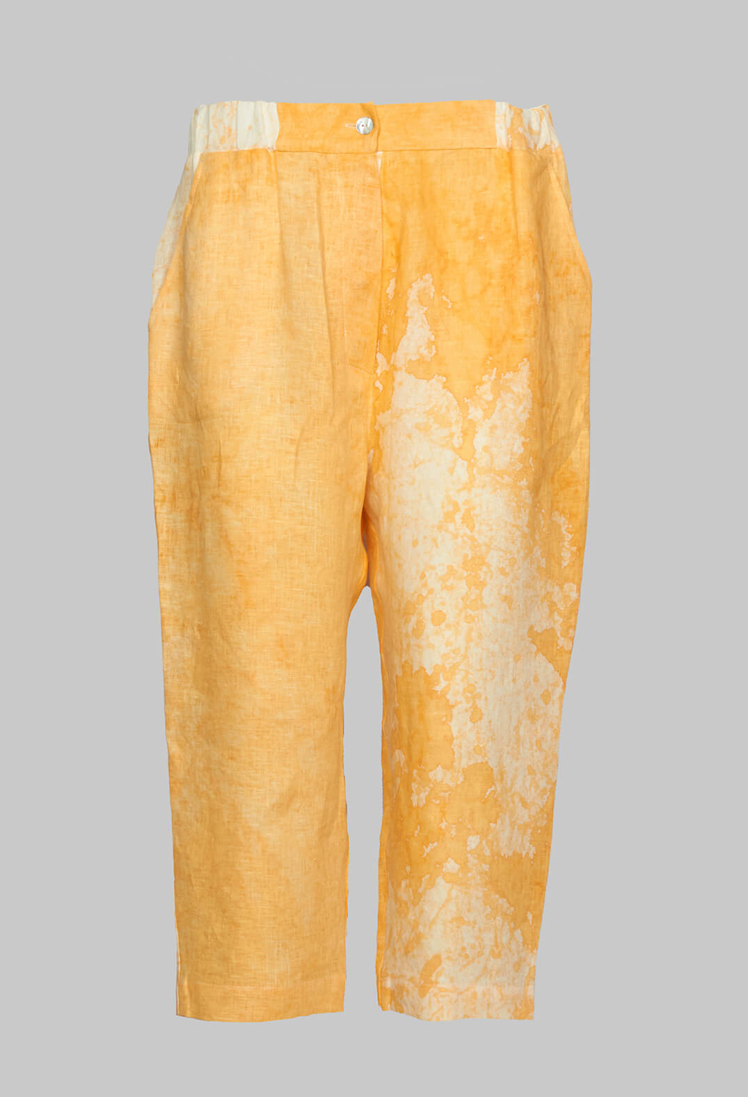 Cropped Linen Trousers in Orange Dye