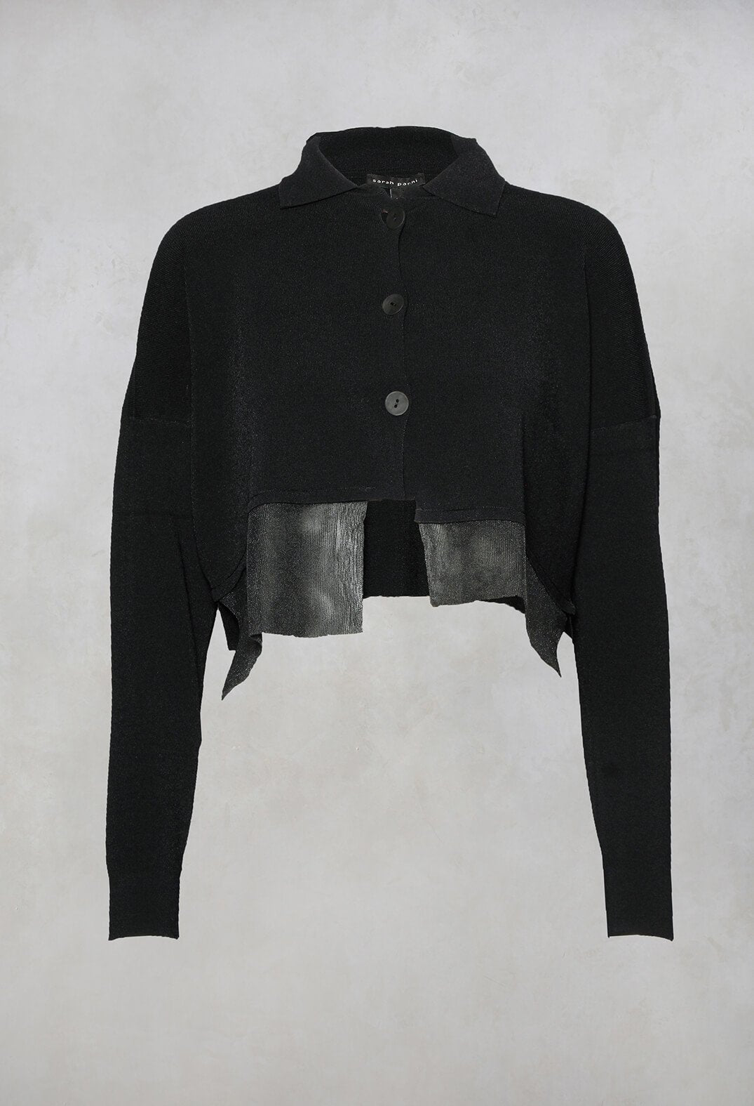 Cropped Style Cardigan with Net Trim in Black