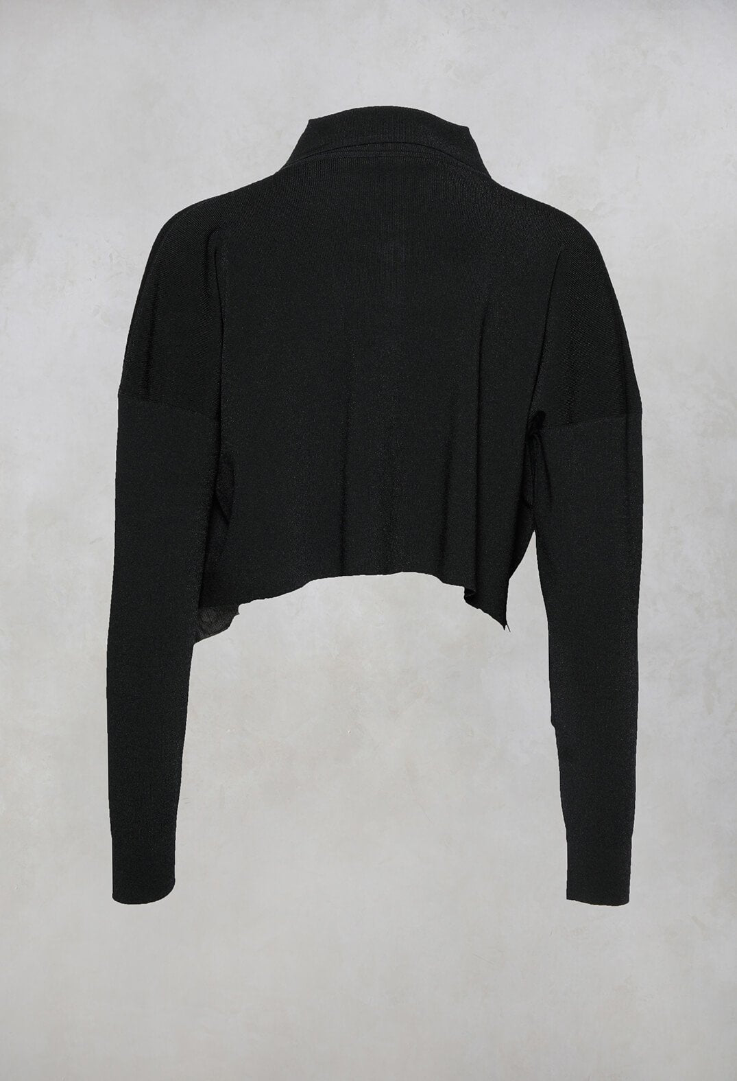 Cropped Style Cardigan with Net Trim in Black
