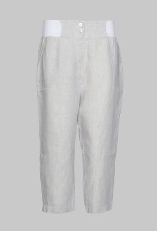 Cropped Trousers with Elasticated Waistband in Light Grey Stripe