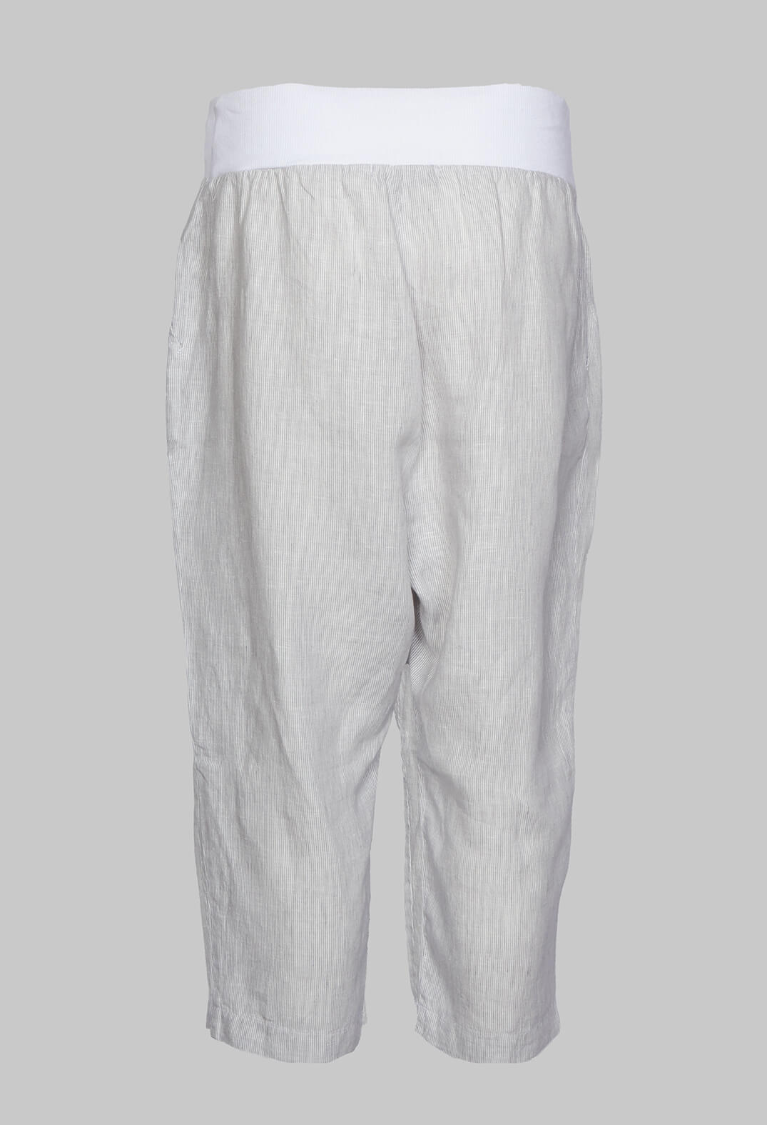 Cropped Trousers with Elasticated Waistband in Light Grey Stripe