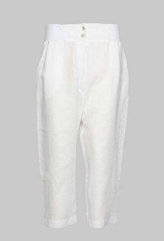 Cropped Trousers with Elasticated Waistband in White