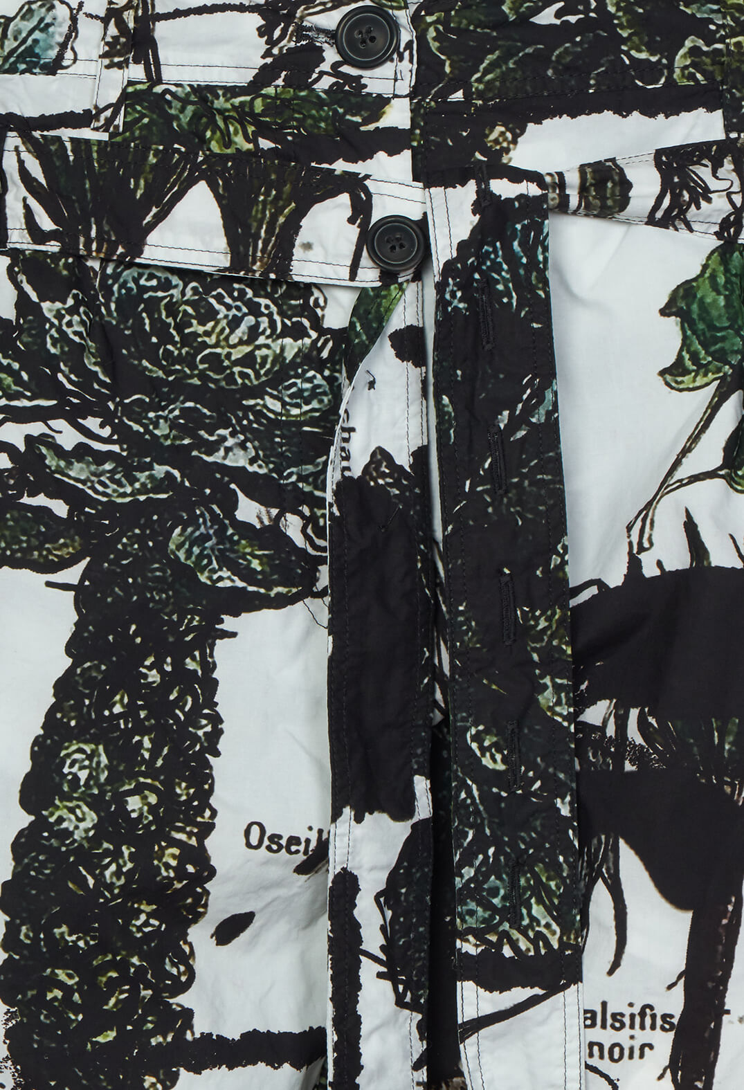 Cropped Trousers with Fabric Belt in Haricot Print