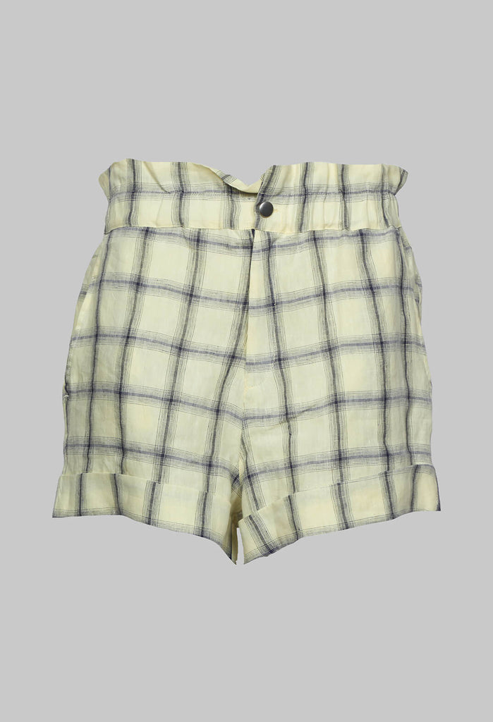 Cuffed Hem Shorts in Yellow and Blue Check