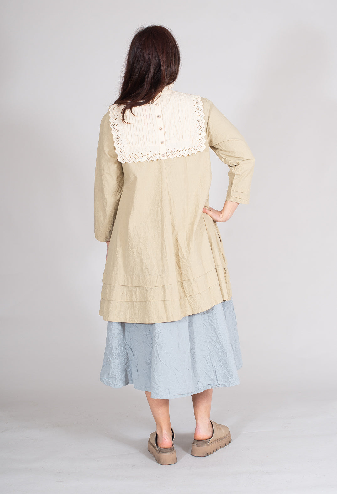 Cotton Tunic Dress in Khaki with Detachable Bib