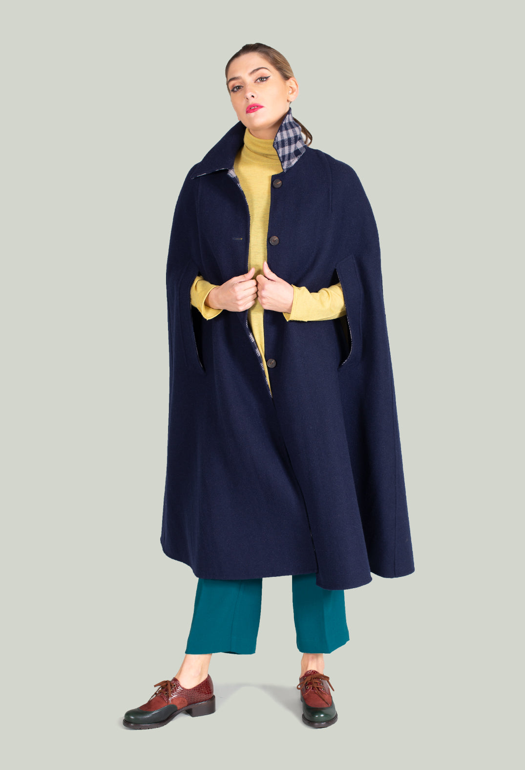 Poncho Coat in Blu Profondo