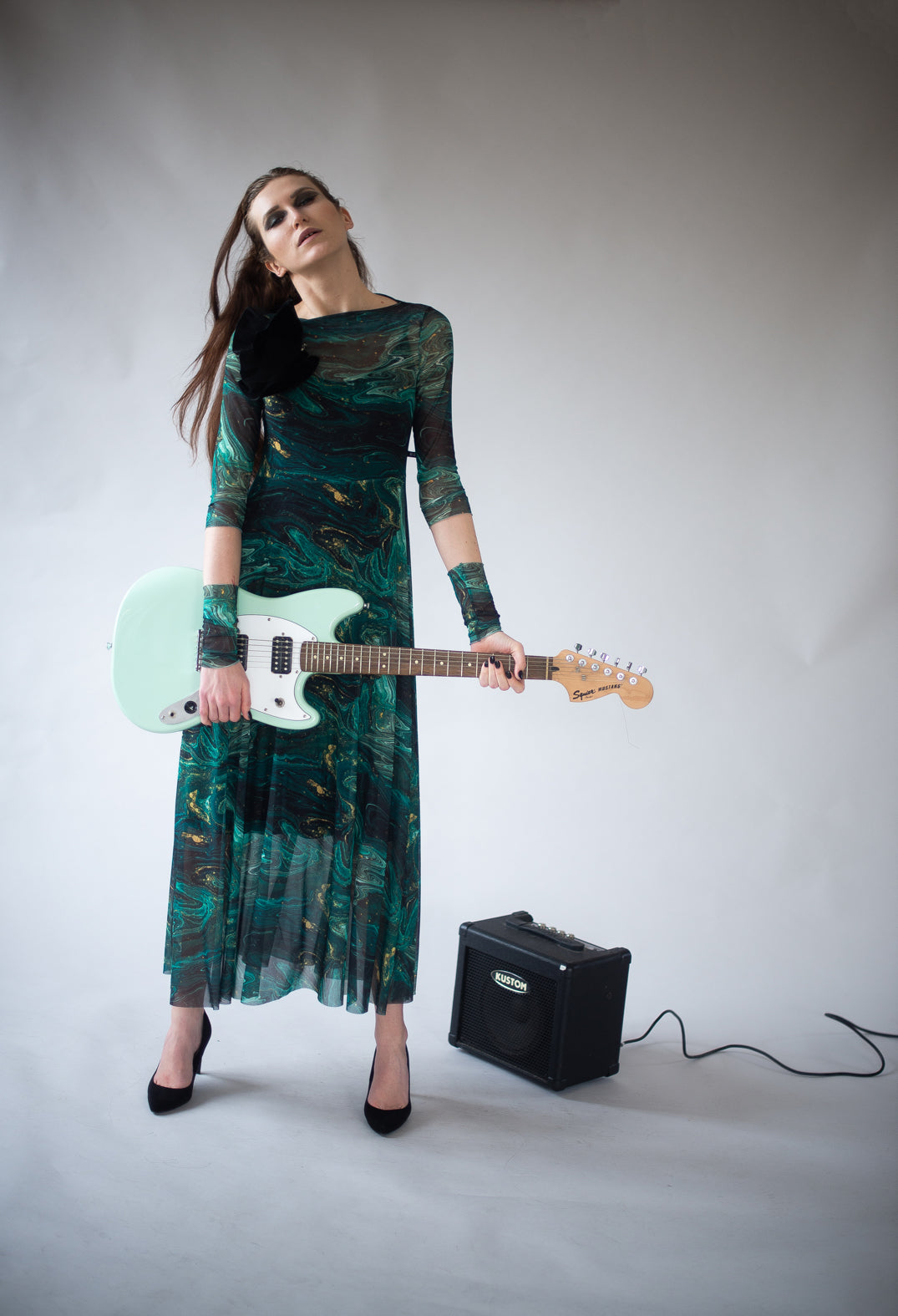 Puna Dress in Black Dark Green