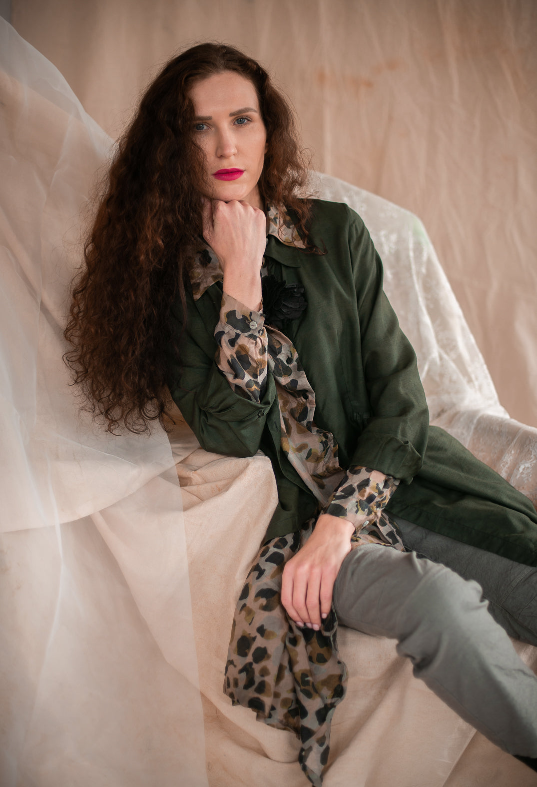 Sheer Shirt in Moss Green