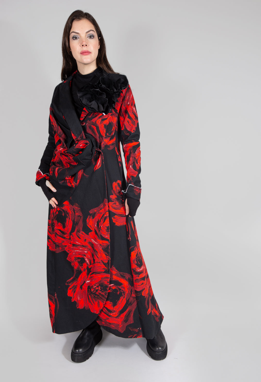 Bold Print Coat in Black and Red