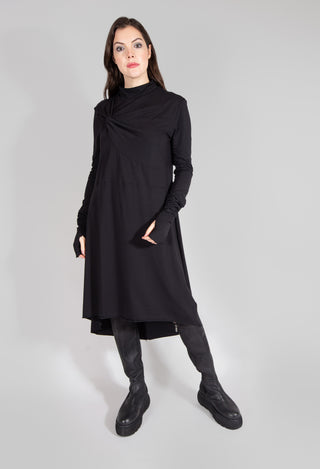 Roll Neck Dress in Black With Ruched Feature
