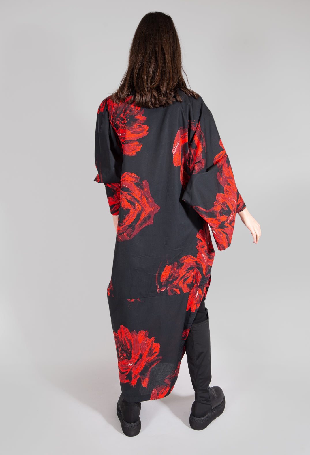 Bold Print Dress with Side Split in Black and Red