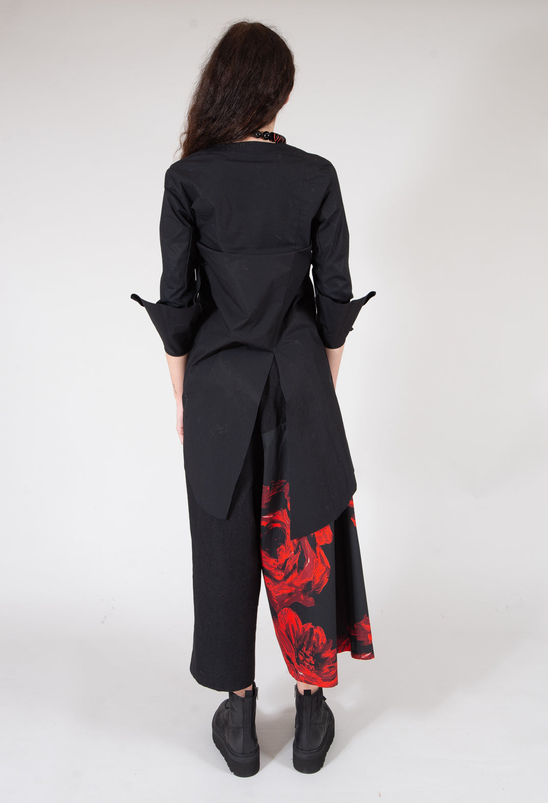 Wide Leg Dropcrotch Trousers with Contrasting Legs in Black and Red