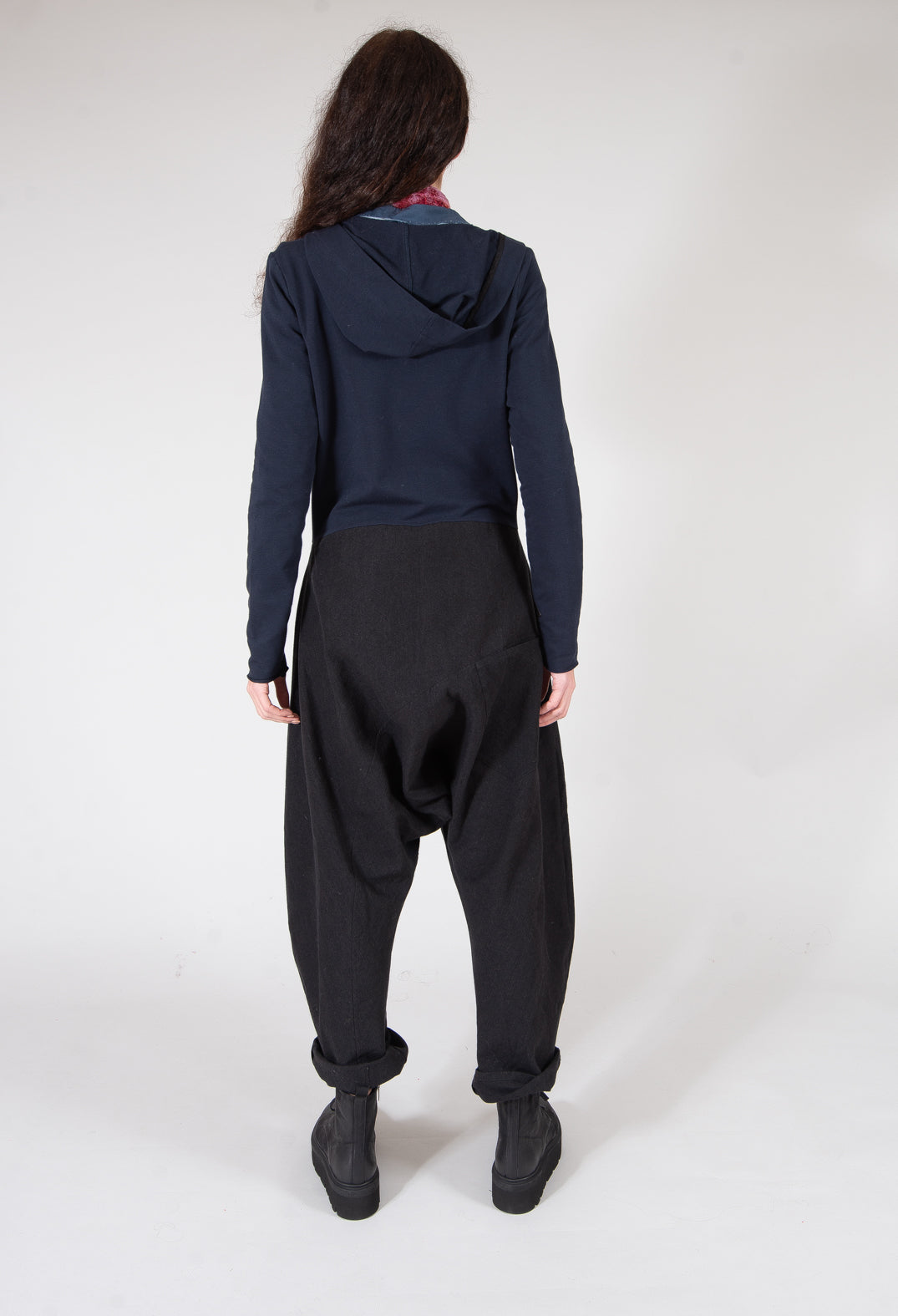 Dropcrotch Jumpsuit with Contrasting Fabric in Navy and Black