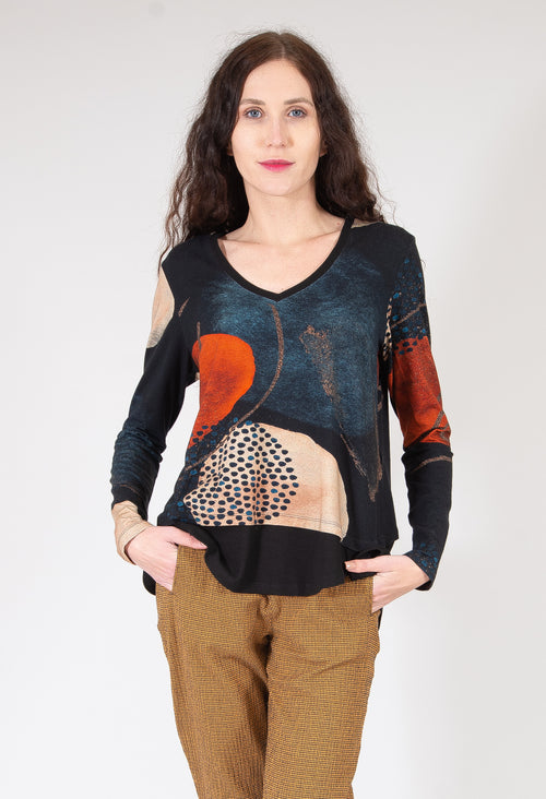 V Neck Top with Ribbed Hem Detailing - *Varying Pattern per size*
