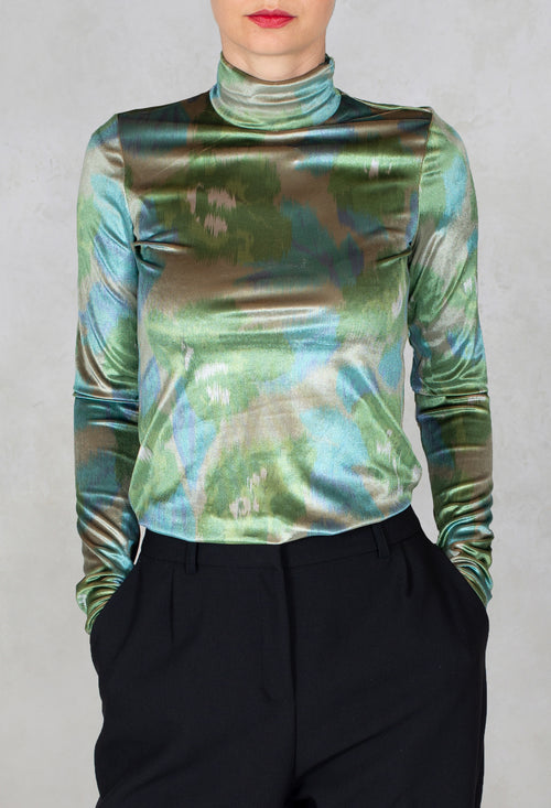 Velvet Turtleneck Top in Verde / Blu