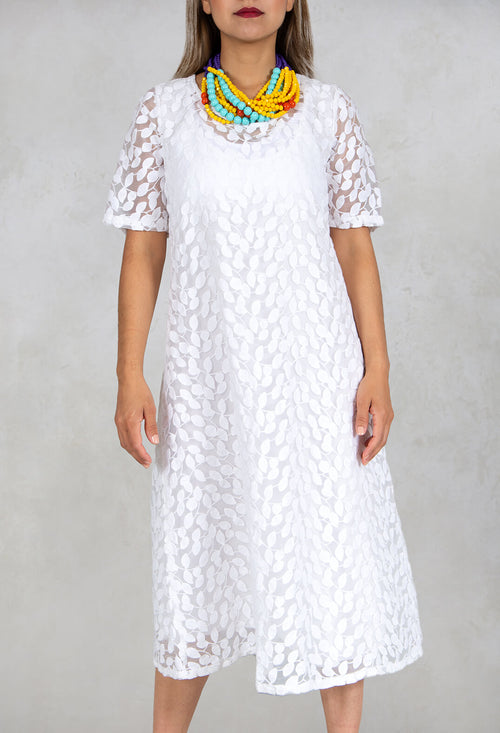 Double Layered Midi Dress with Print in White
