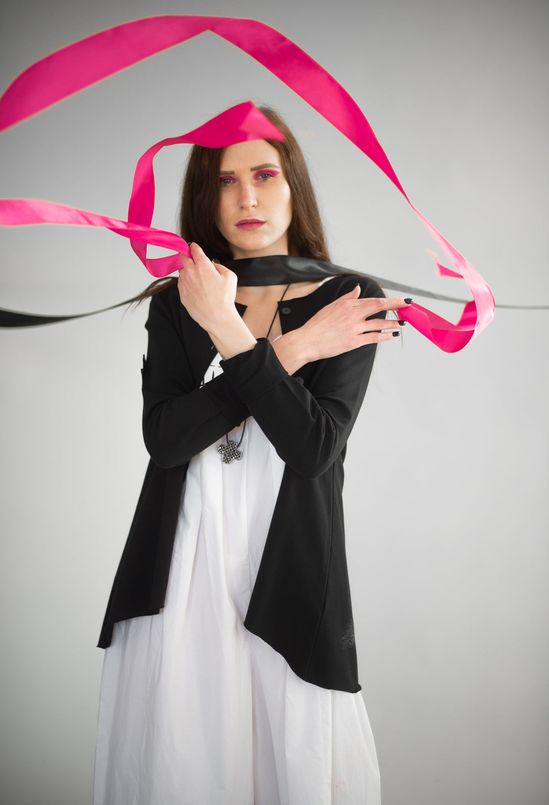 Round Neck Swing Style Jersey Cotton Cardigan in Black