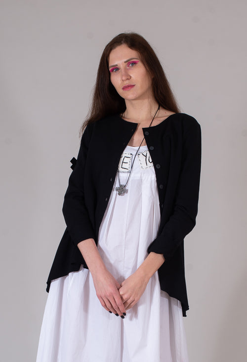 Round Neck Swing Style Jersey Cotton Cardigan in Black