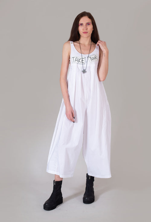 Wide Leg Drop Crotch Jumpsuit in White