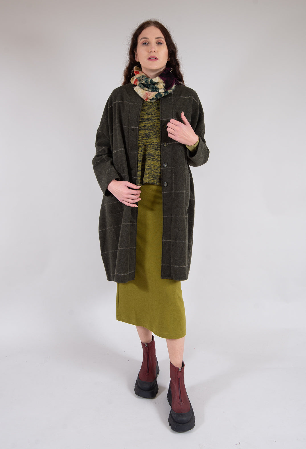 Botanical Scarf with Large Stripes in Orange