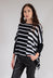 Wide Neck Top with Contrasting Sleeves in Black and White Stripe