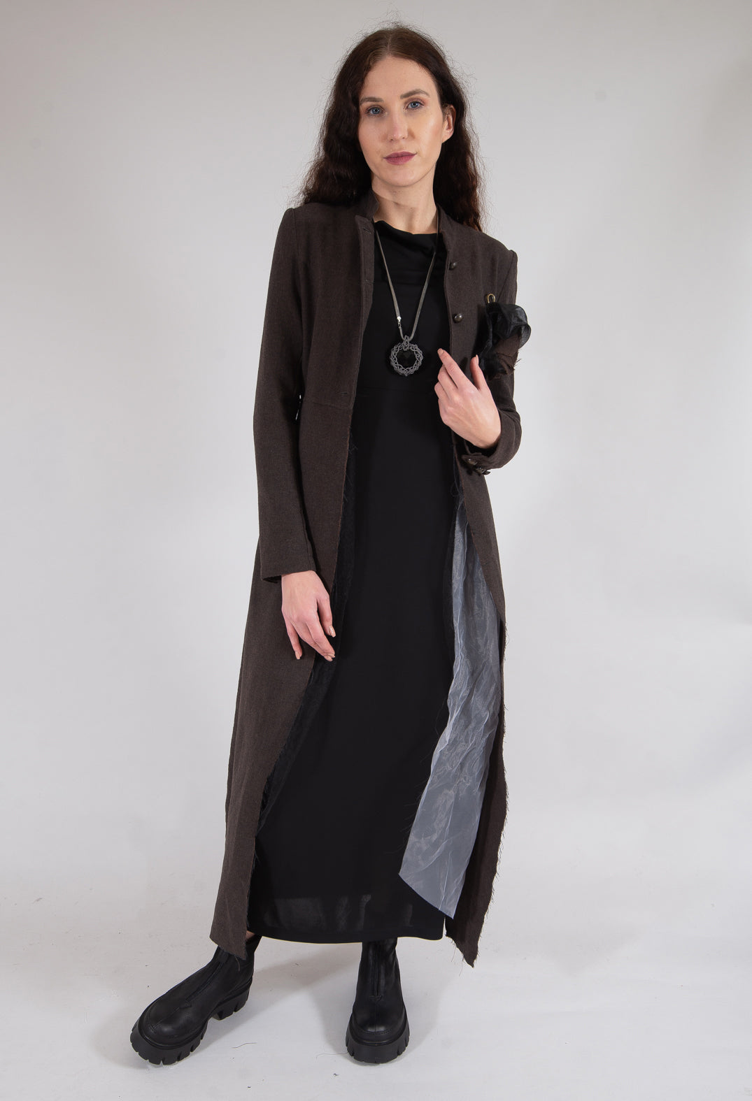 Long Dress with Three Quarter Length Sleeves in Black