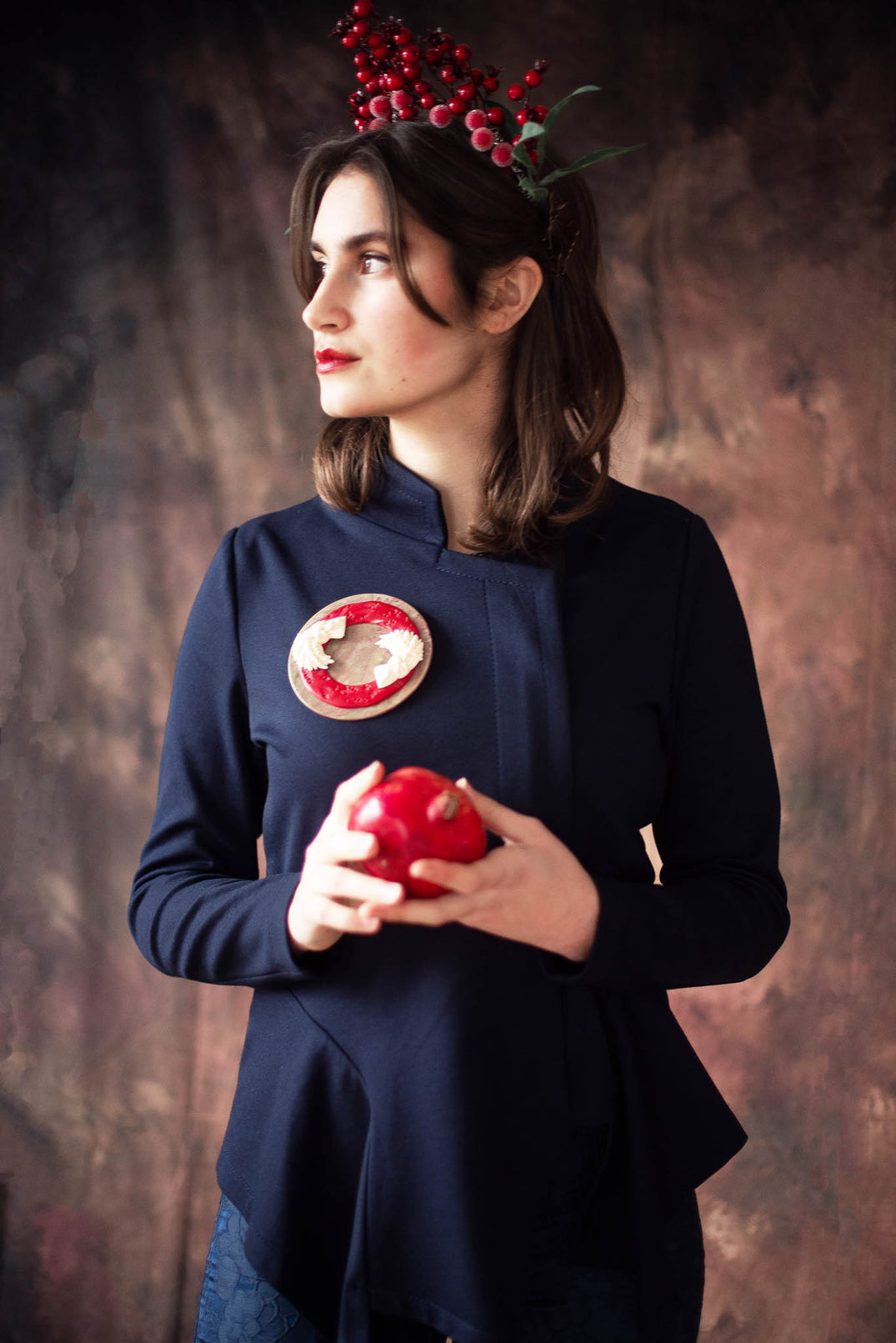 Long Sleeve Jacket with Asymmetric Peplum Hem in Dark Blue