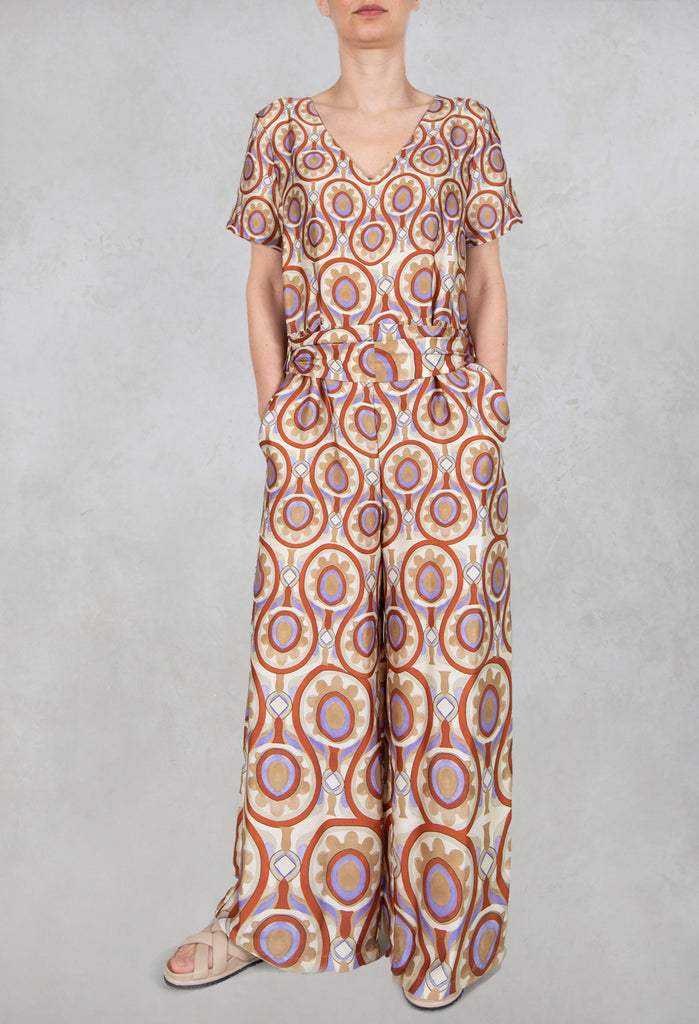 Printed Jumpsuit in Beige/Malva