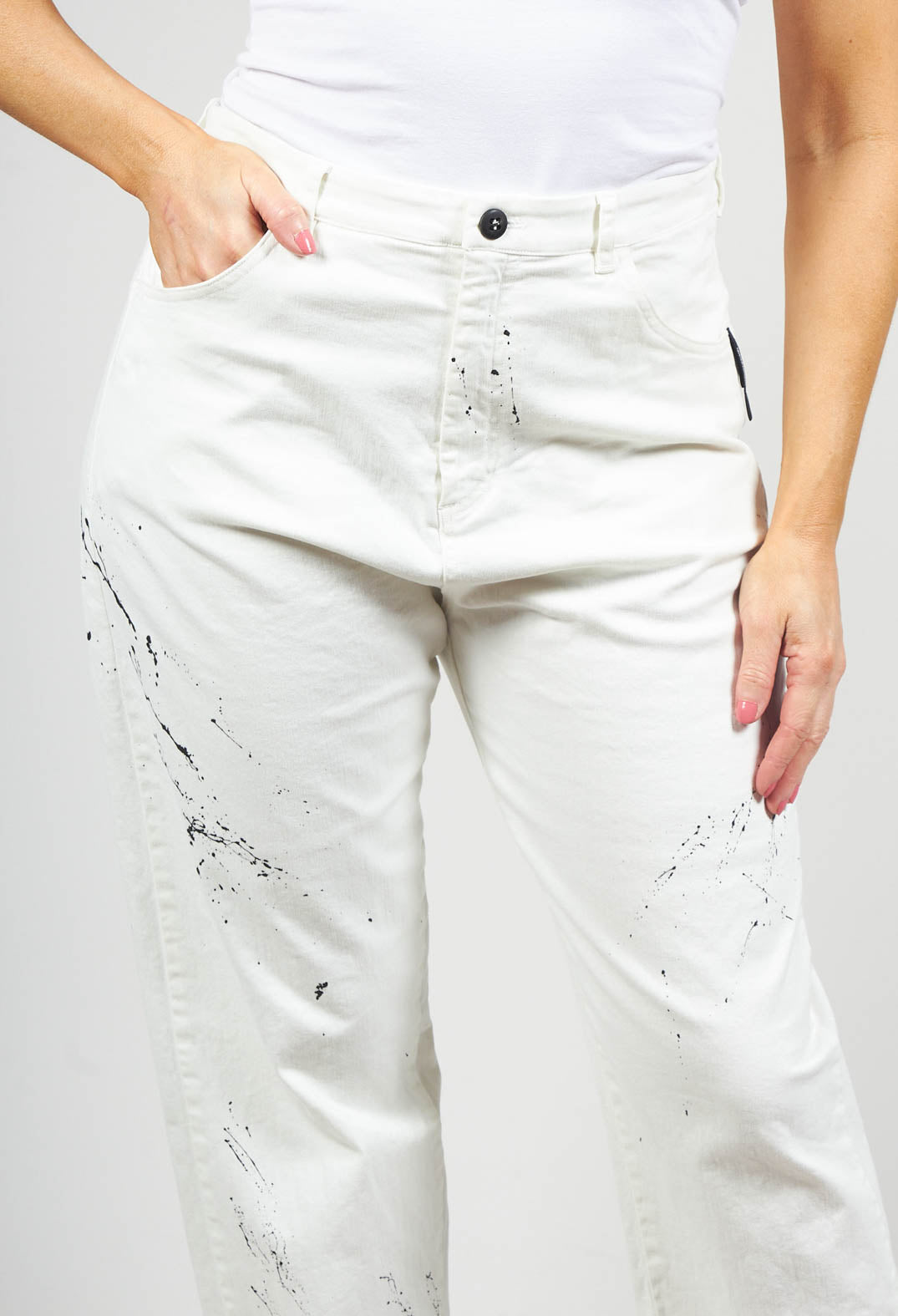 Denim Jeans with Contrasting Paint Detail in White