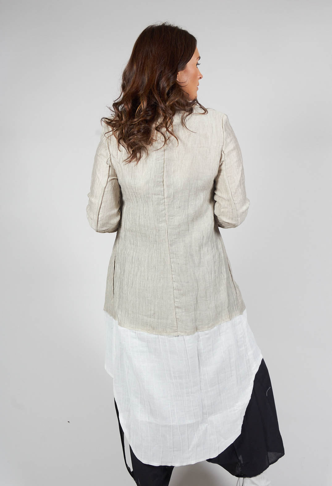 Deva Coat with Contrasting Fabric in Beige