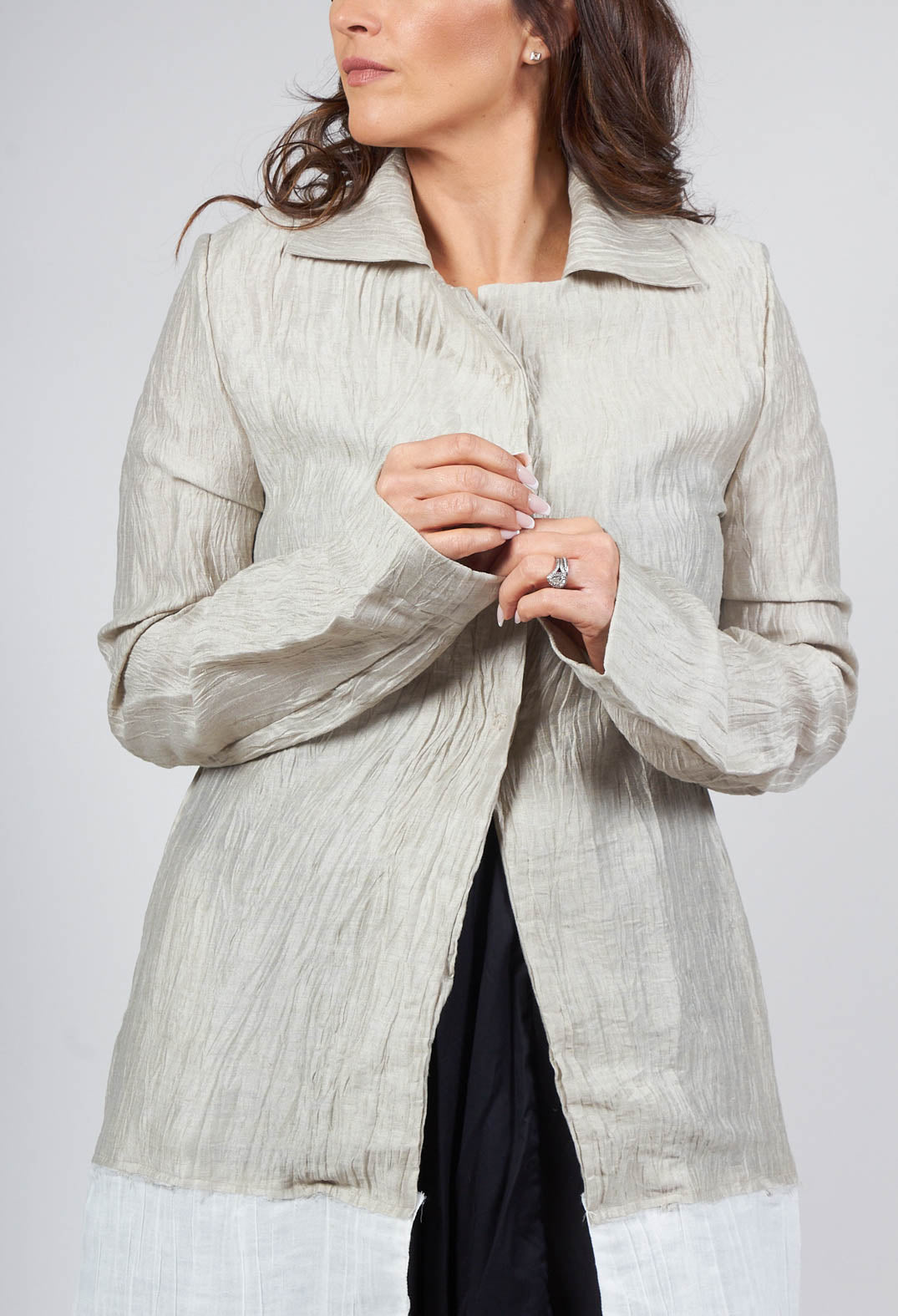 Deva Coat with Contrasting Fabric in Beige