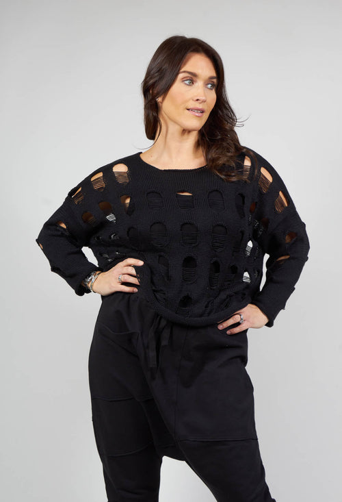 Distressed Hole Pullover in Black